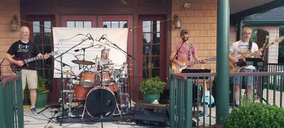 Exit Strategy performing on a front porch